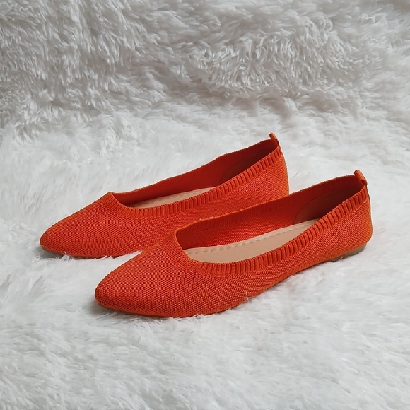 Orange Knit Pointed Toe Casual Bright Everyday Women's Flats - Picture 2 of 13